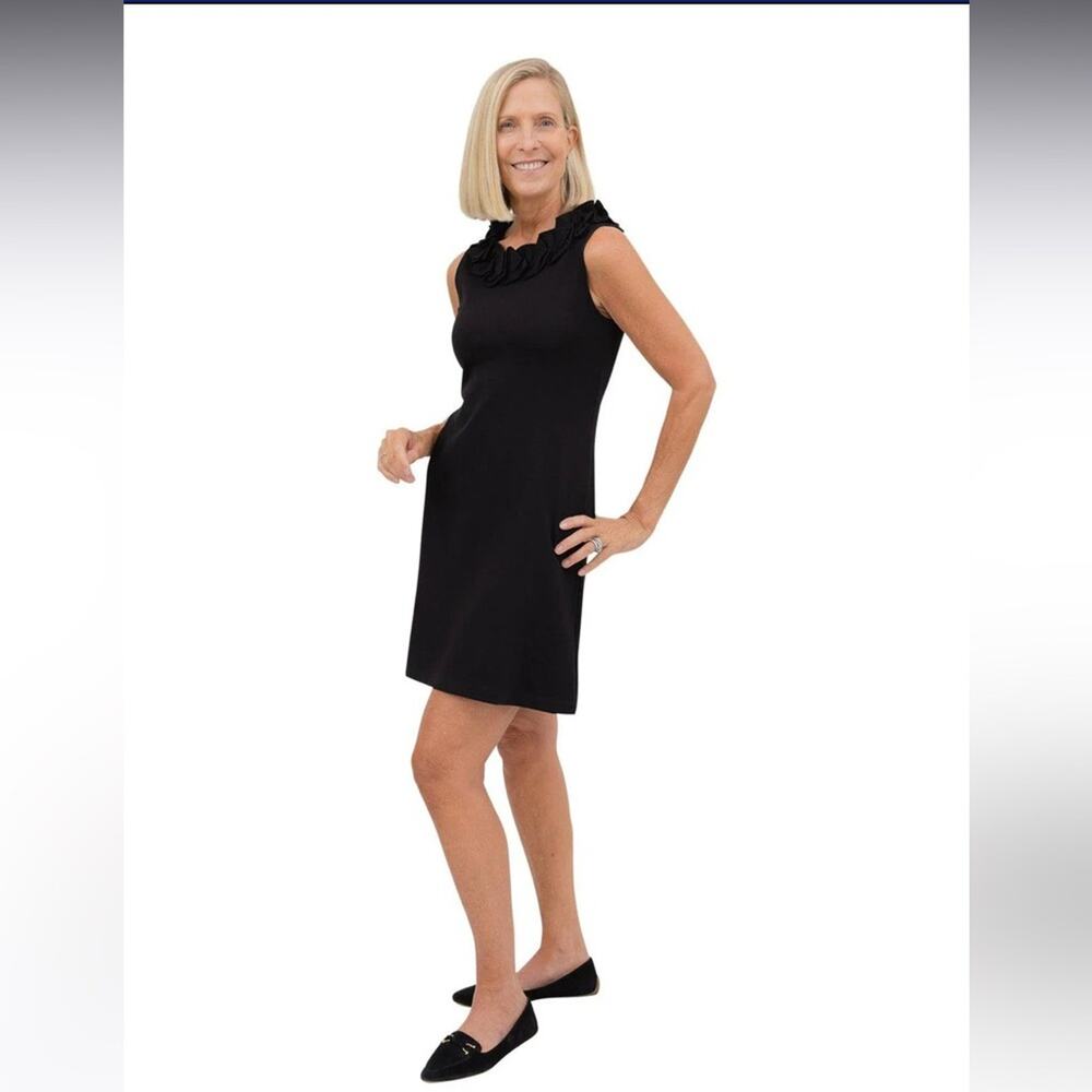 Tuckernuck sailor-sailor cricket dress black sleeveless ruffle neck knit preppy